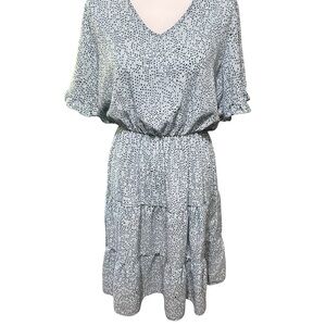 Hailey & Co Blue and White Dots, Pleated Ruched Midi Dress, Sz L